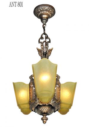 Art Deco Chandelier 3 Slip Shade Antique Ceiling Light by Moe Bridges (ANT-801)