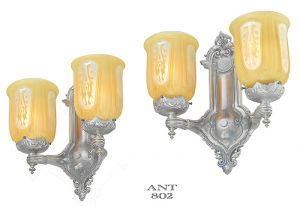 Pair Antique 2 Arm Wall Sconces Circa 1910 - 1920 Lighting Fixtures (ANT-802)