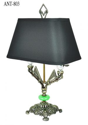 Art Deco Table Lamp Antique 2-Bulb Light with Jadeite Glass Accent (ANT-803)