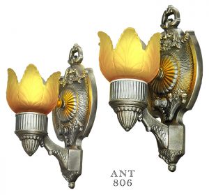 Antique Wall Sconces Pair Turn of the Century Rewired Light Fixtures (ANT-806)