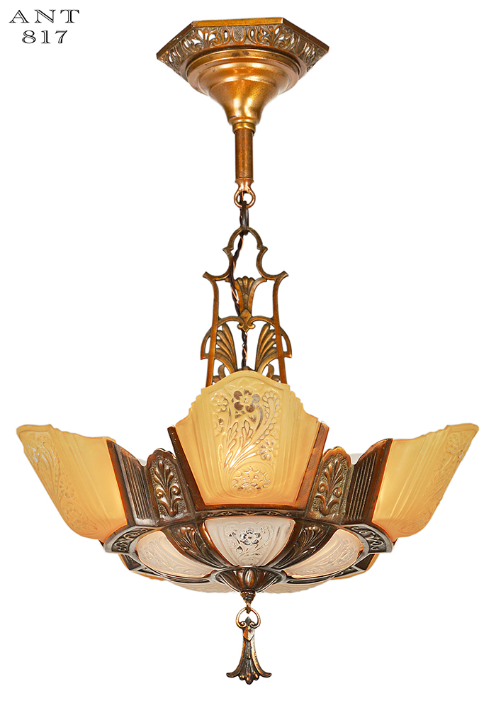Vintage Hardware Lighting Art Deco 5 Light Chandelier Description