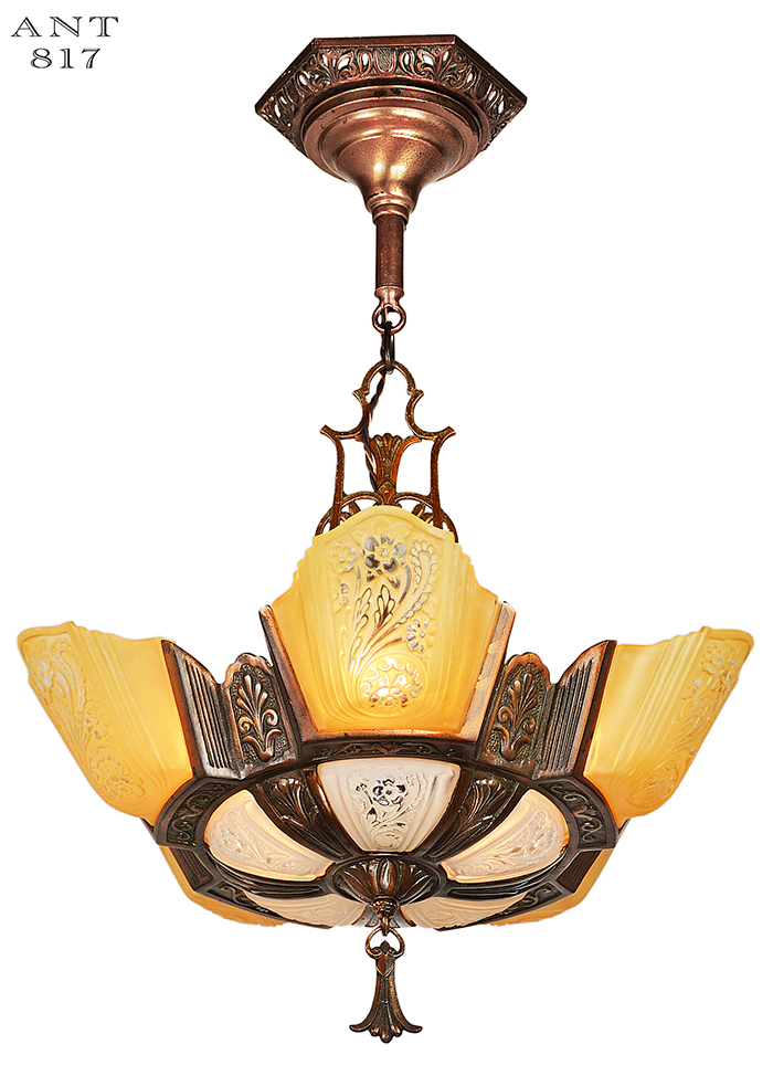 Vintage Hardware Lighting Art Deco 5 Light Chandelier Art Deco 5 Light Chandelier Vintage Slip Shade Virden Ceiling Fixture Ant 817 Description