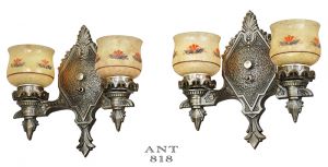 Pair of Antique Wall Sconces Double Arm 1920s Rewired Light Fixtures (ANT-818)