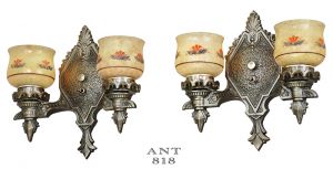 Pair of Antique Wall Sconces Double Arm 1920s Rewired Light Fixtures (ANT-818)