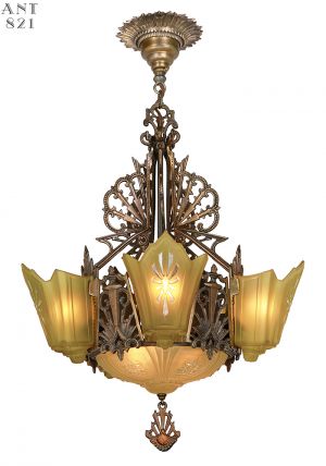 1930s Art Deco Chandelier Slip Shade Ceiling Light Antique Fixture (ANT-821)