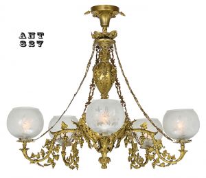 Antique Victorian Rococo 5 Arm Gas Chandelier 1840 Cornelius Gasolier (ANT-827)