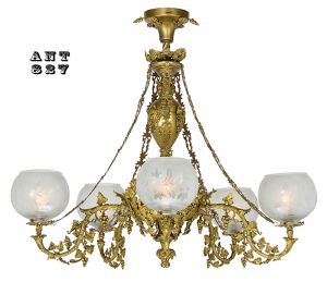 Antique Victorian Rococo 5 Arm Gas Chandelier 1840 Cornelius Gasolier (ANT-827)