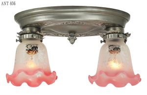 Art Deco Close Ceiling Fixture Antique Flush Mount 2-Bulb 1920s Light (ANT-836)