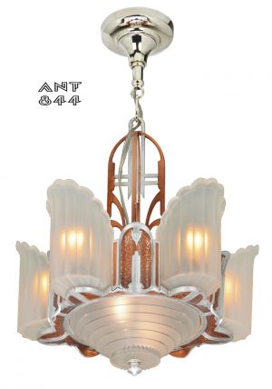 Art Deco Streamline Slip Shade Chandelier Mid West Mnf 1930s 6-Shade (ANT-844)