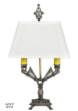 Antique Art Deco Table Lamp 1920s 2-Light Winged Design Cast Iron (ANT-859)