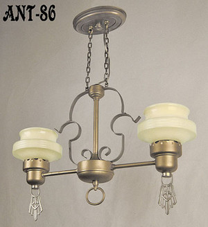 Arts and Crafts Style Antique 2 Light Ceiling Pendant Original Fixture (ANT-86)