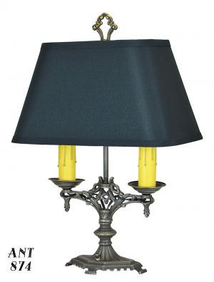 1920s Art Deco Table Lamp Antique 2-Socket Light with Cast Iron Frame (ANT-874)