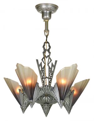 Antique Art Deco 5-Light Chandelier Ca. 1930 Ceiling Fixture Mid West (ANT-878)