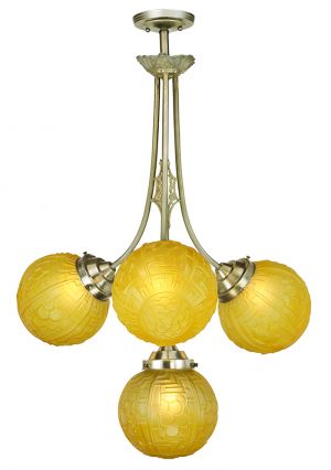 Art Nouveau or Deco Antique Chandelier 4-Arm French Fixture Ca. 1900s (ANT-884)