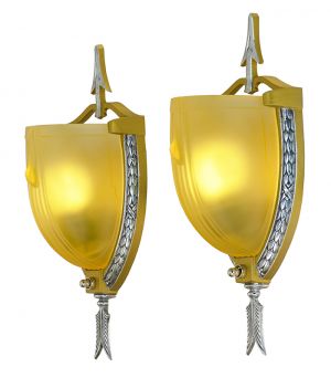 Art Deco Streamline 1930s Sconces Pair Antique Wall Lights Mid-West (ANT-894)