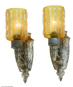 Pair of Hammered Pewter Arts and Crafts Sconces (ANT-908)