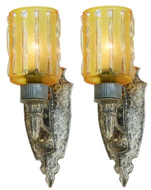 Pair of Hammered Pewter Arts and Crafts/Art Deco Sconces (ANT-908)