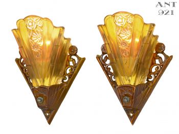 Lovely Pair of Americana Slip Shade Sconces by Virden (ANT-921)