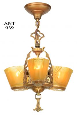 Great Art Deco 3-Shade Chandelier by Virden (ANT-939)