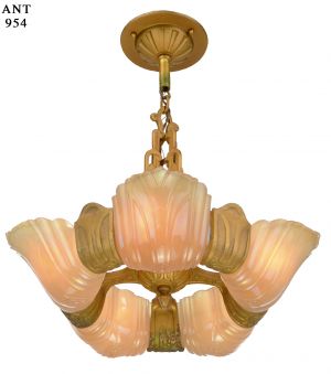 Art Deco 5 Shade Wide-Slip-Shade Chandelier by Markel (ANT-954)