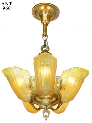 Art Deco Five Shade Chandelier by Lincoln Circa 1935 (ANT-960)