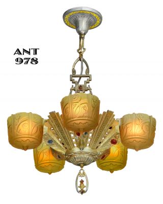 Antique Art Deco Slip Shade Chandelier Made by Lincoln (ANT-978)
