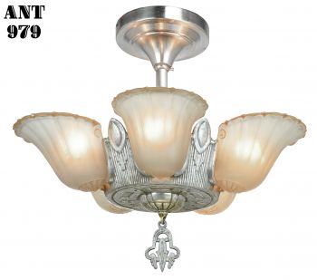 Art Deco 5 Slip Shade Chandelier...Circa 1935 (ANT-979)