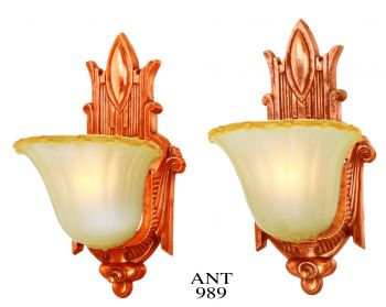 Art Deco Pair of Slip Shade Sconces..Circa 1935 (ANT-989)