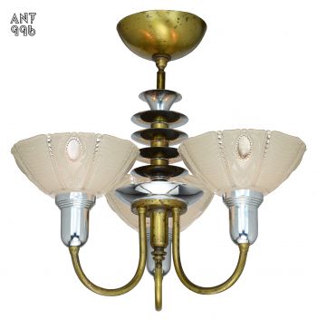 Antique Art Deco Three Light Chandelier with Original Shades (ANT-996)