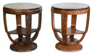 Pair of Antique Art Deco Round Occasional or End Tables (ANT-SF115)
