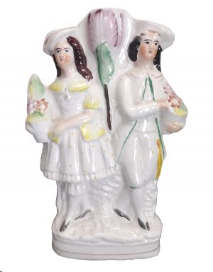 Young Flower Lady Gentleman Bud Vase Antique Staffordshire Figure (ANT-SR161)