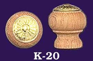 Oak Knob With Eastlake Design Brass Center (K-20)