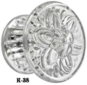 Pressed Clear Glass Knob-Floral Motif (K-38)
