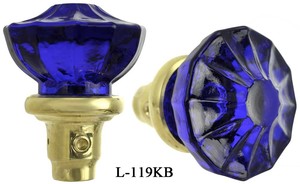 Antique Style Blue Pressed Glass Door Knobs Set (L-119KB)