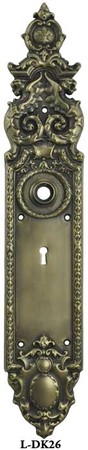 Victorian Style Brass Heraldic Door Plate with Skeleton Keyhole (L-26)