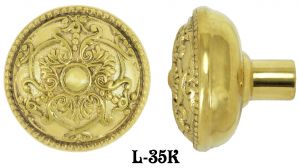 Victorian Antique Recreated Pair Brass Scroll Doorknobs (L-35K)