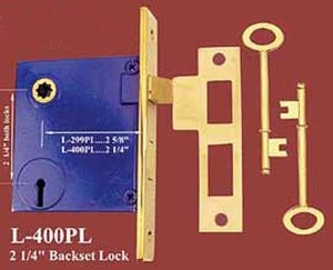 Recreated Cast Mortise Lock With Skeleton Key 2 1/4" Backset 2 1/4"cc (L-400PL)