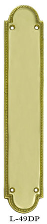 Art Deco Narrow Beaded Edge Door Pushplate Brass Or Nickel (L-49DP)