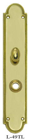 Art Deco Narrow Beaded Edge Turnlatch & Knob Door Plate (L-49TL)