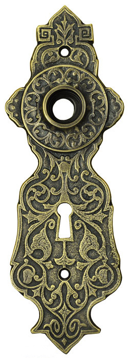 Victorian Door Back Plate w Eastlake Brass Swinging Key Hole Cover