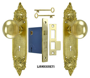 French Louis Style Door Plate Set with Locking Keyed Mortise (L19MKKSET1)