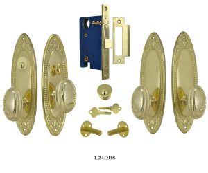 Oval and Bead Door Knob and Faceplate Hardware Set -009