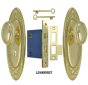 Victorian Acanthus Beaded Edge Door Plate Set with Locking Keyed Mortise (L24MKSET)