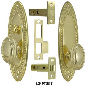 Victorian Acanthus Beaded Edge Door Plate Tubular Passage Set with Locking Turnlatch (L24PTSET)