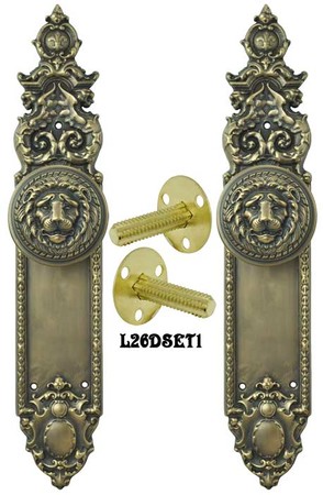 Victorian Heraldic Door Plate with Large Lion Knob Dummy Set (L26DSET1)