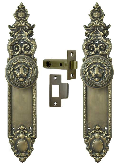 Vintage Hardware Lighting Victorian Heraldic Door Plate With Large Lion Knob Interior Passage Set L26pset1