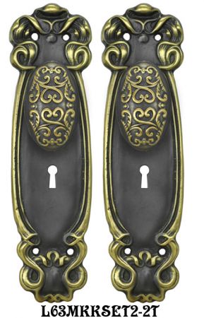 Art Nouveau Door Plate set with Locking Keyed Mortise (L63MKKSET2)