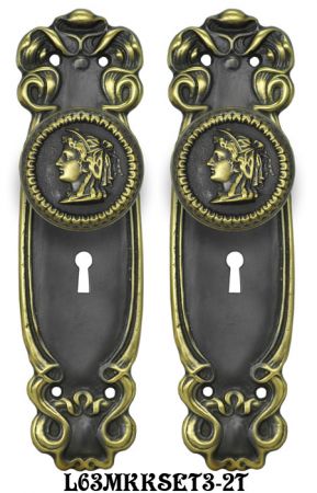 Art Nouveau Door Plate Set with Locking Keyed Mortise (L63MKKSET3)