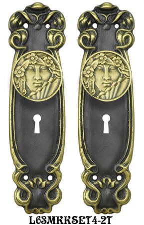 Art Nouveau Door Plate Set with Locking Keyed Mortise (L63MKKSET4)