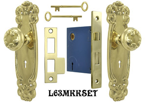 Art Nouveau Door Plate set with Locking Keyed Mortise (L63MKKSET)